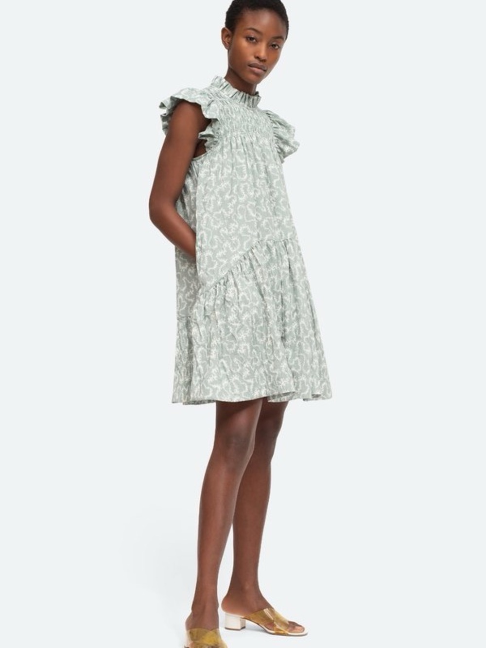 Sea New York Mint Green Printed Ruffle Midi Dress
